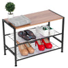3 Tier Wooden Shoes Bench Shoe Rack Footwear Storage Metal Shelf Organizer Stand