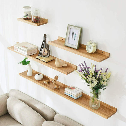 4x Wooden Floating Shelf Shelves Kit U-shaped Timber Block Essential TV Wall Dec