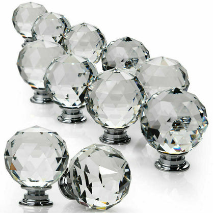 CLEAR CRYSTAL DIAMOND GLASS DOOR KNOBS CUPBOARD DRAWER FURNITURE HANDLE CABINET