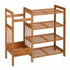 4-Tier Natural Bamboo Wooden Shoe Rack Storage Organizer & Umbrella Holder