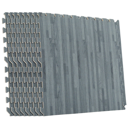Grey Wood Effect Interlocking Floor Mats Eva Soft Foam Kids Playing Gym Yoga Mat