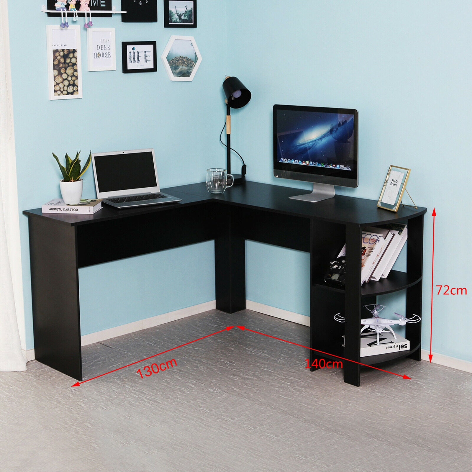 L-shaped Computer Desk Corner PC Table Workstation Home Office Furnitu ...