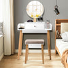 Vanity Makeup Dressing Table Wooden Cosmetic Table Stool Set W/Adjustable Mirror