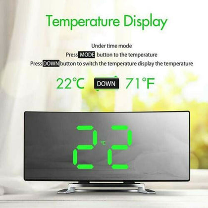 LED Digital Alarm Clock Mains USB/Battery Temperature Large Mirror Display 2021