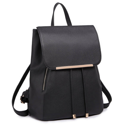 Black PU LeatherTravel Bag Backpack Shoulder School Bag Handbag Girls