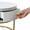 Round Nesting Coffee Table Stacking Side Tables Set with Storage Drawer White