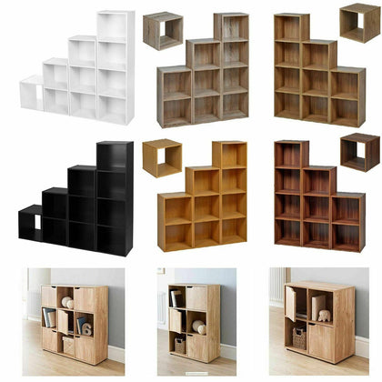 FREE STANDING CUBE 2 3 4 TIER WOODEN BOOKCASE STORAGE SHELF UNIT DISPLAY WOOD