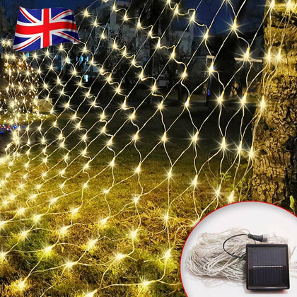 Solar Powered LED Mesh Net Curtain String Fairy Lights Home Party Garden Outdoor