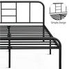 Double 4ft6 Bed Iron Frame Black Metal Platform Bed with High Headboard