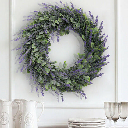 Large Artificial Hanging Lavendar Flower Leaf Wreath Wedding Garden Door Topiary