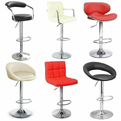 Set of 2 x Bar Stool Faux Leather Breakfast Swivel Kitchen Chrome & Gas Lift