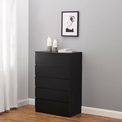 Home Matt Black Chest Of 5 Drawers Bedroom Furniture Hallway Storage Cabinet UK
