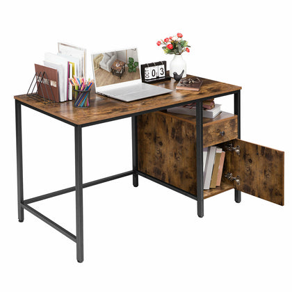 HOOBRO Study Writing Table Computer Desk with Drawer and Storage Cabinet Vintage