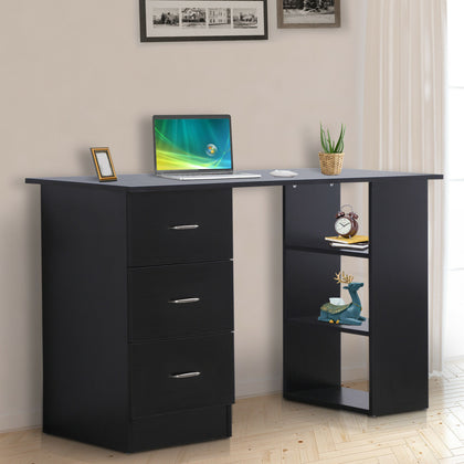 HOMCOM 120cm Computer Desk PC Table Workstation w/ 3 Shelf & Drawers Black
