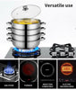 28cm 4 TIER STAINLESS STEEL STEAMER COOKER POT SET PAN COOK FOOD GLASS LIDS UK