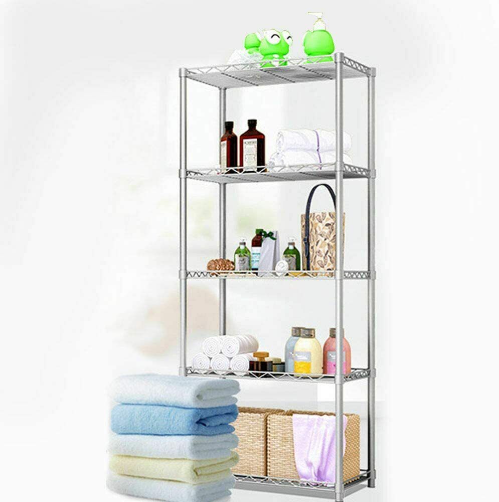 4 / 5 Tier Silver Metal Storage Rack/Shelving Wire Shelf Kitchen/Offic ...