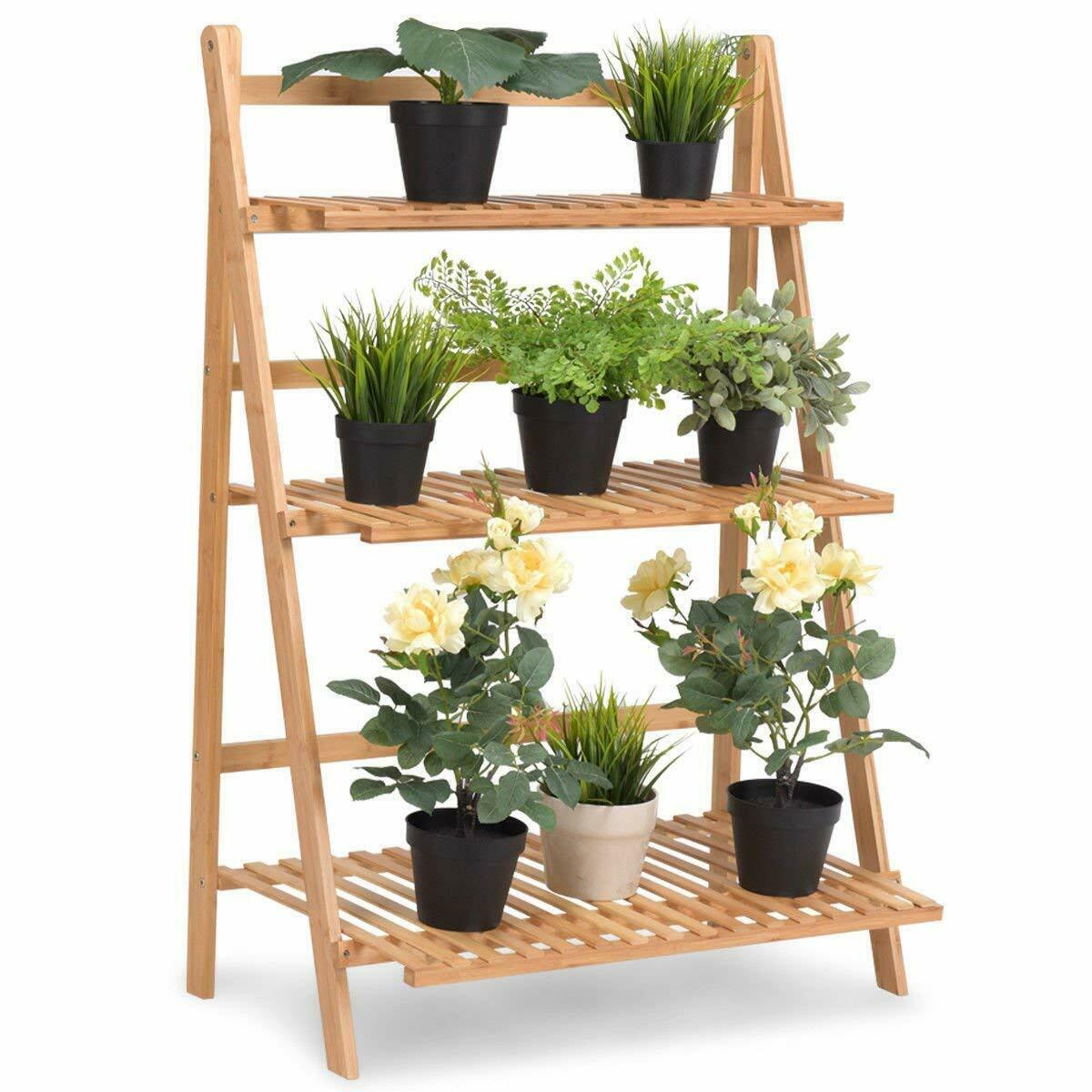 Garden Wooden 3 Tier Flower Plant Pot Display Stand Patio Shelf Storage Rack