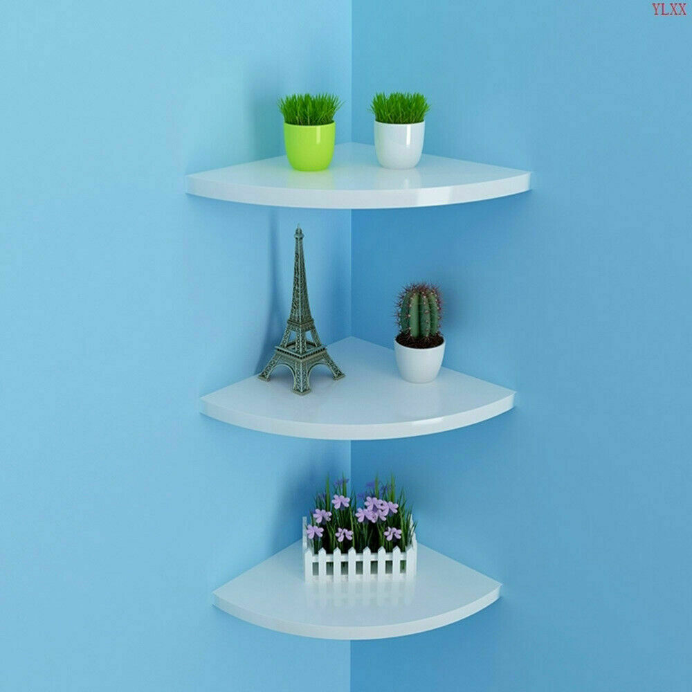5 Tier Floating Wall Shelves Corner Shelf Storage Display Holder Bookcase Set