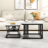 Square Nesting Coffee Table Metal Stacking Side Tables Set Marble-Look White