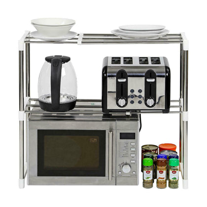 2 Tier Adjustable Expanding Microwave Rack Kitchen Storage Shelf Unit Organiser