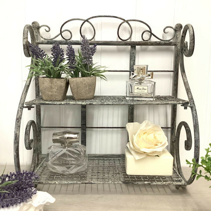 Shabby Chic Vintage Style Grey Metal Shelf Unit Storage Display Bathroom Cabinet