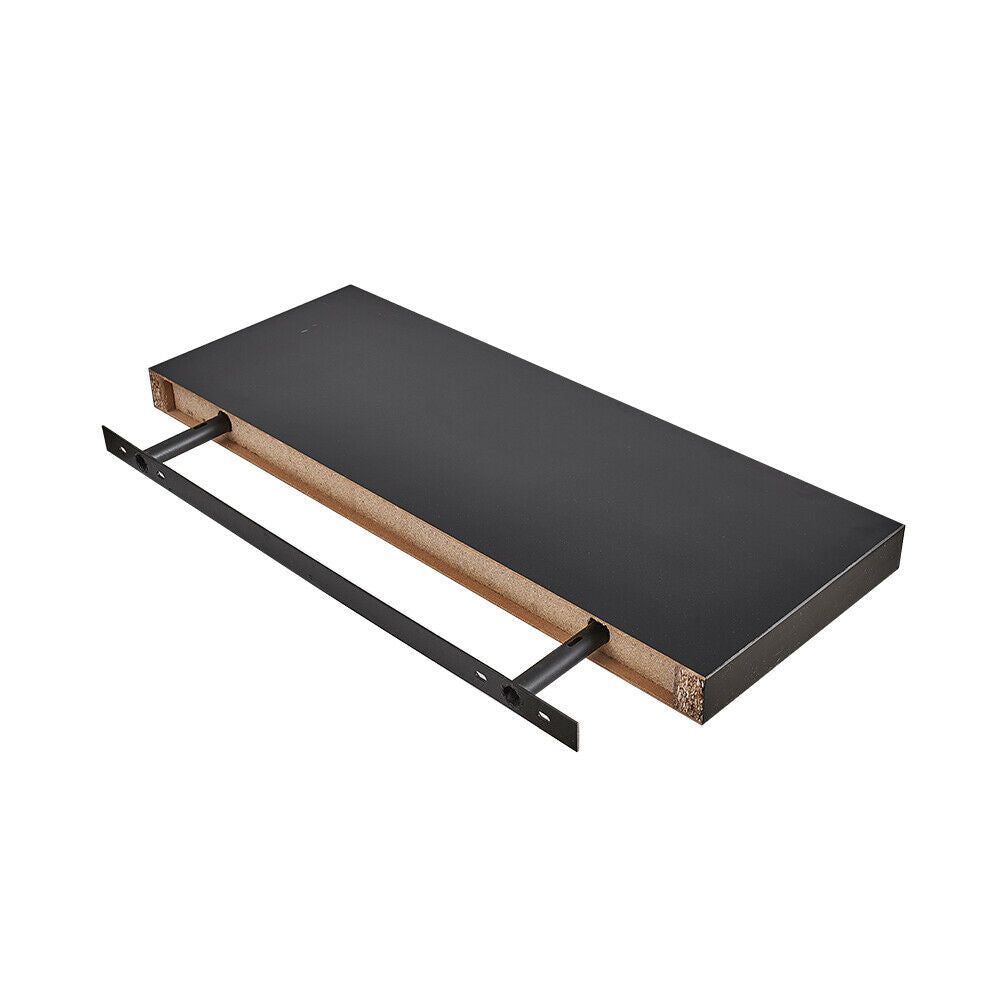 Black 3 x Floating Wall Shelf Wooden Shelves Wall Storage 80cm -