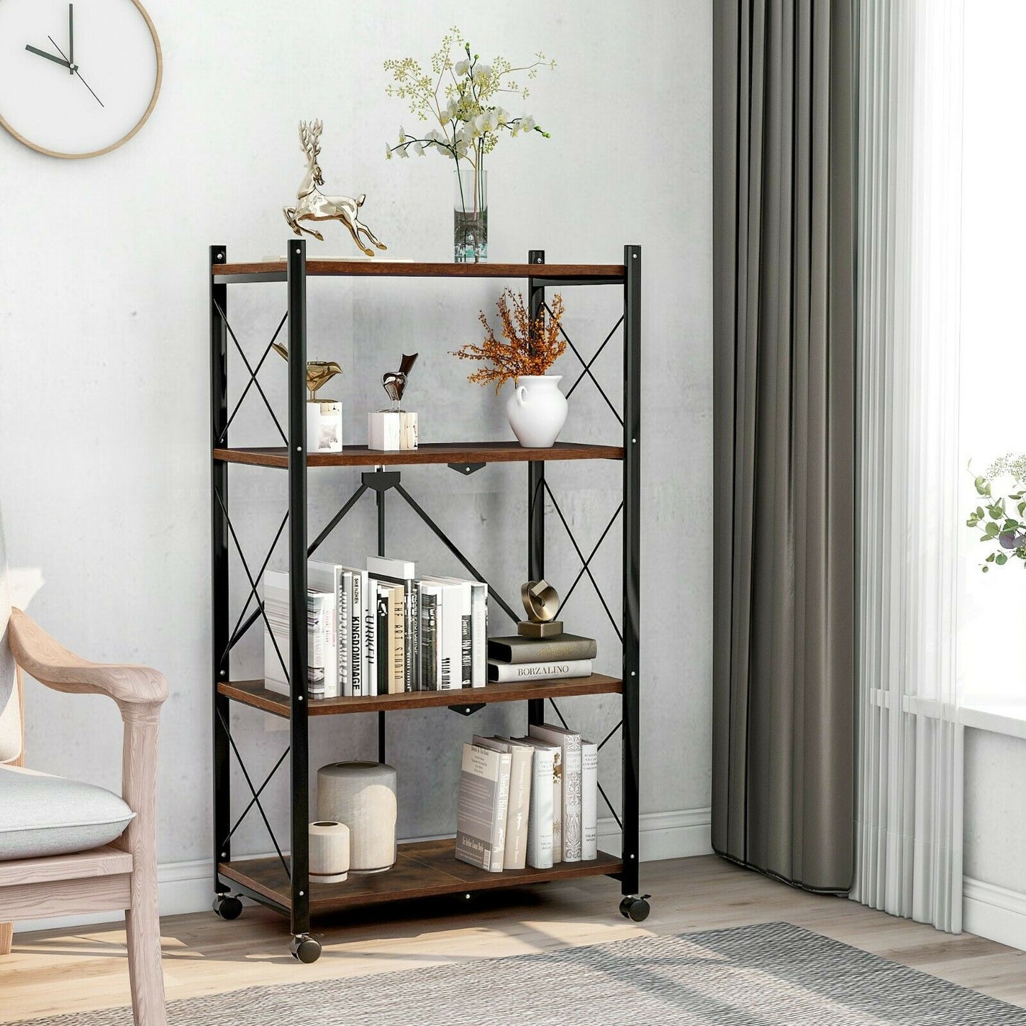 4-Tier Foldable Bookcase Ladder Shelf Bookshelf Plant and Flower Stand Storage