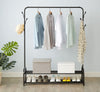 Heavy Duty Clothes Hanging Rail Clothing Coat Stand Double Shoe Rack Shelf Hooks