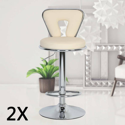 2× White Bar Stools Faux Leather Barstool Kitchen Pub Stool Breakfast Bar Chair