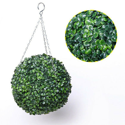 1/2x Gardman Artificial Decorative Hanging Topiary Ball Green Leaf Effect+ Chain
