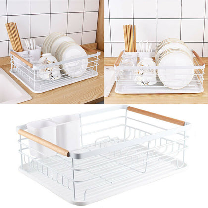 Large Kitchen Dish Drainer Sink Basket Cutlery Draining Plate Rack Holder Tray