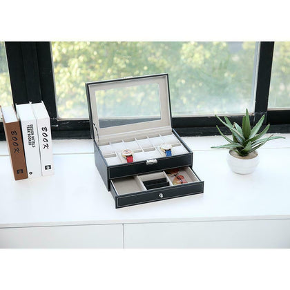 Watch Case Storage Box 12 Grids Jewelry Display Collection Holder Father's Day
