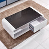 White High Gloss Coffee Table 8MM Tempered Glass 2 Drawers Storage Living Room