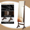 Free-Standing Jewelry Cabinet Full Length Mirror Makeup Storage Cabinet Lockable