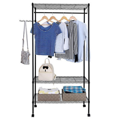 Double Layer Clothes Rail Hanging Shoe Rack Mesh Shelf Storage Height Adjustable