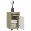 Side Cabinet with Wheels White& Oak 33x38x60 cm Chipboard Organiser