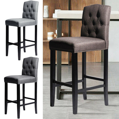 1/2 Vintage High Chair Upholstered Armless Bar Stool Button Kitchen Dining Room