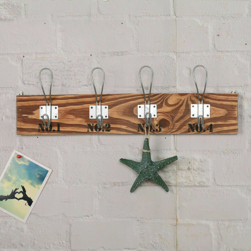 Rustic Wooden Wall Shelves Storage Compartment Shelving Vintage Cubes Coat Hook