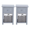 Set of 2 Wooden Bedside Tables NightStand Cabinet Storage Drawer Wicker Baskets