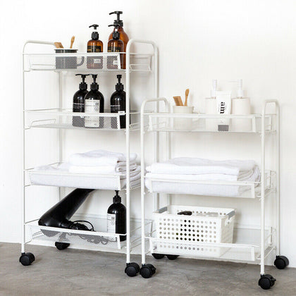 3/4 Tier Mesh Storage Basket Shelf Rack Trolley Cart Kitchen/Bath Organiser Unit