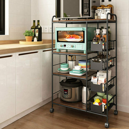 Mobile Kitchen Storage Cart w/ Wheels Dining Room Microwave Shelving Unit Rack