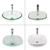 Bathroom Basin Sink Wash Bowl Vessel Countertop Faucet Taps Set Glass& Ceramic