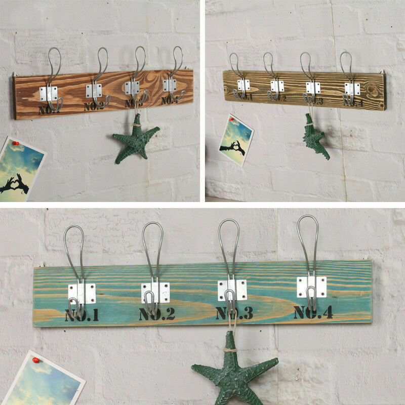 Rustic Wooden Wall Shelves Storage Compartment Shelving Vintage Cubes Coat Hook