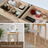 Modern Dressing Table Stool Set Round Makeup Mirror w/LED Lights Wooden 2 Drawer