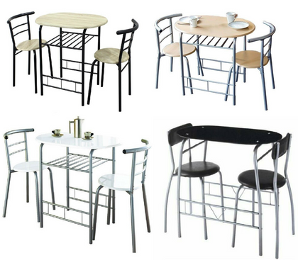 3 Piece Modern Breakfast Bar Dining Table and 2 Chairs Set Metal Frame Kitchen