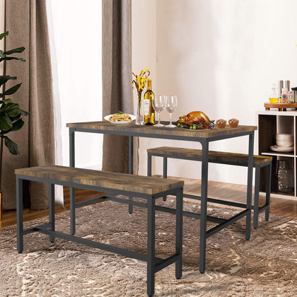 Wooden Dining Table Vintage Retro Furniture Rustic Metal Kitchen Breakfast Bench