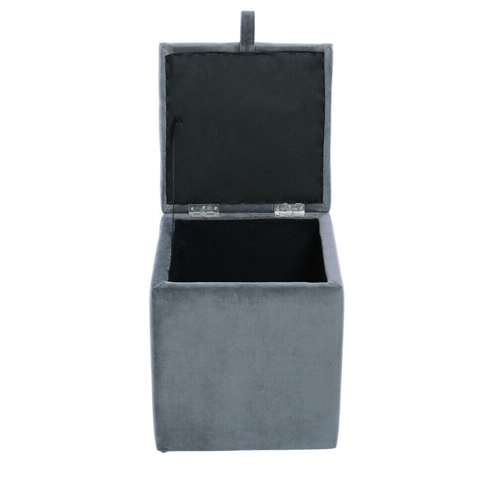Cube Velvet Bedroom Ottoman Foot Stool Storage Box Seat Bin Dressing T ...