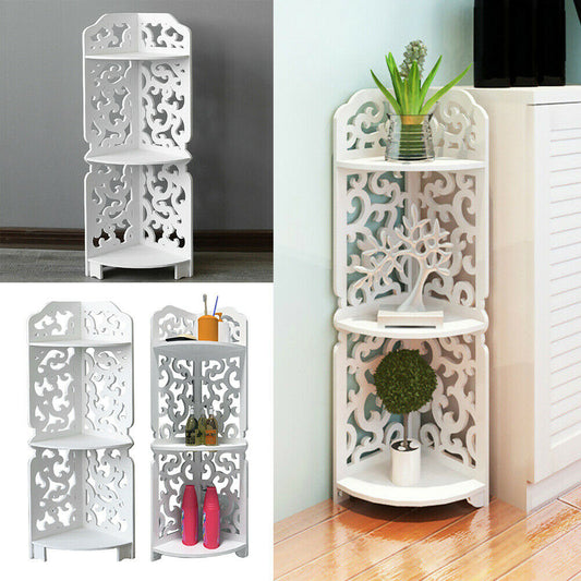 Free Standing Corner Shelf Unit 3 Tier White Storage Rack Bathroom Organizer UK