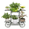 Outdoor Indoor Pot Plant Stand Garden Decor Flower Rack Wrought Iron 4 Wheeler