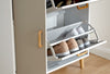 TWO TIER SHOE CABINET RACK DRAWER CUPBOARD STORAGE UNIT WHITE/GREY